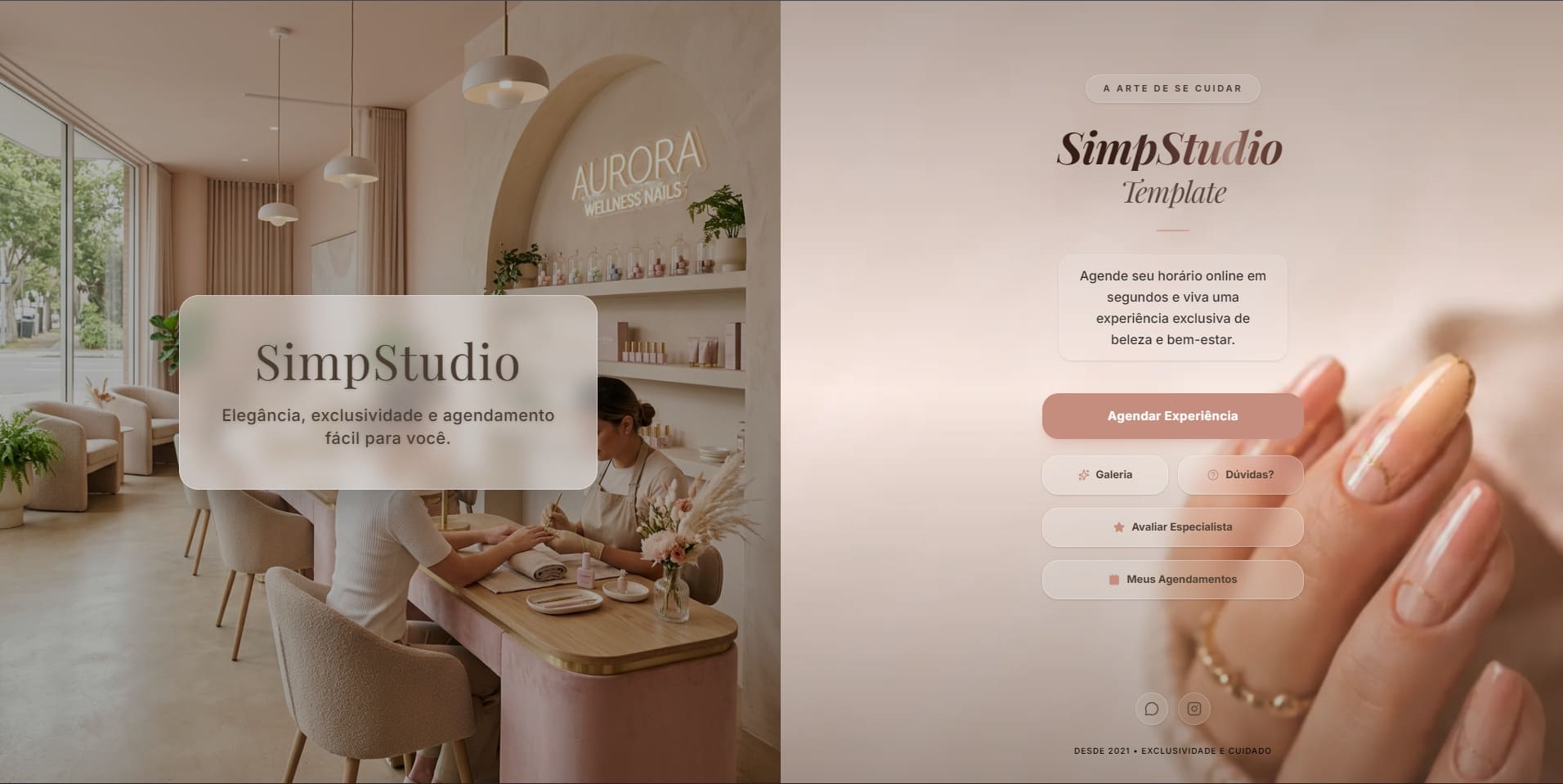 Exemplo do site de agendamento SimpStudio para um salão de beleza